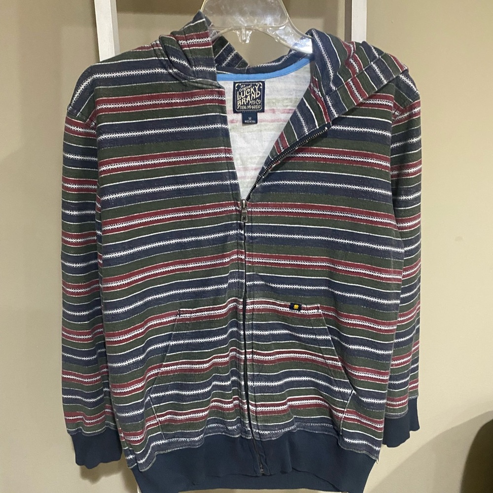 Lucky Brand Men's Zip-Up Striped Sweater - Blue and Red- M - Picture 1 of 5